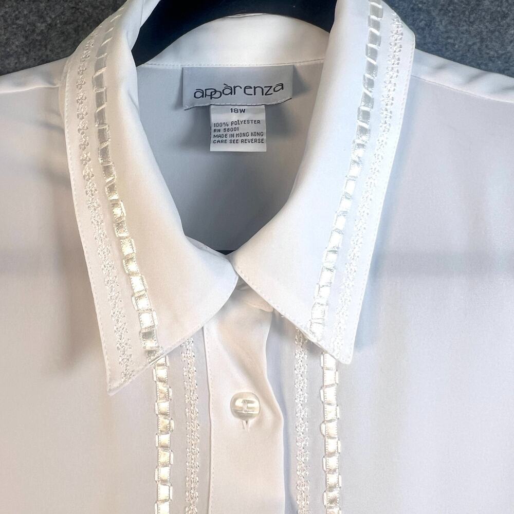 Vintage 80s White Blouse 16W Plus Size Embroidered Career Button Down Top
